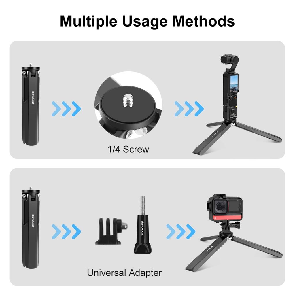 PULUZ PU929B For DJI Osmo Pocket 3 Aluminum Alloy Photography Tripod Stand Foldable Handheld Grip