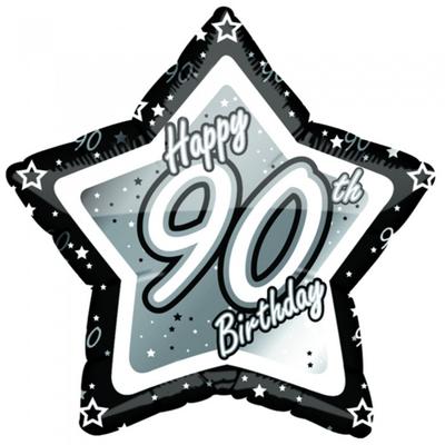 Creative Party La mulți ani de 90 de ani Balon cu stea neagră/argintie