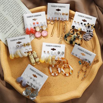 Exaggerated Shape Earrings 6-Piece Set Premium Geometric Light Luxury Earrings Earstuds Earrings Combination Jewelry Gift