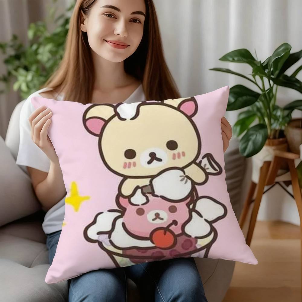 Cute Cartoon Rilakkuma Pillow Case Plush Fabric Soft Pillowcase Double Sided Print Cushion Cover Household Gifts