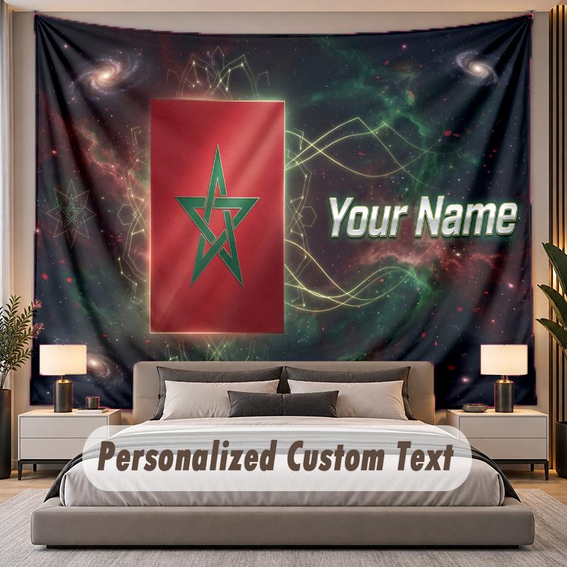 Custom Name Text Tapestry Morocco Football Personalized Polyester Wall Tapestry For Bedroom And Room