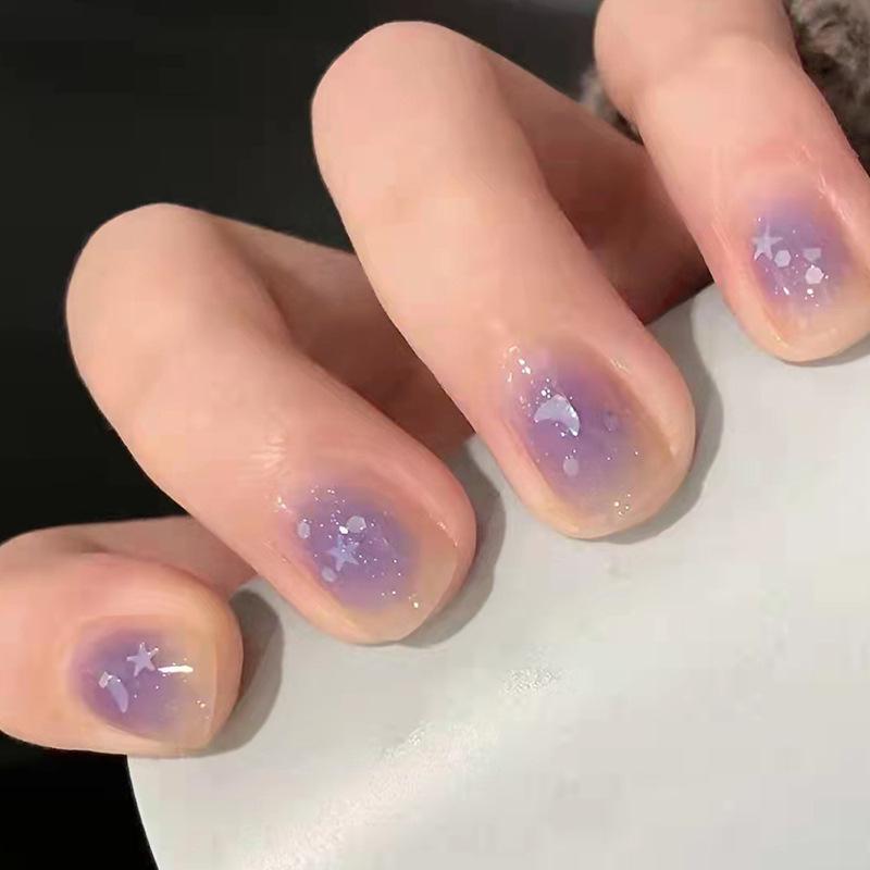 Fresh & Gentle Style Short Glitter Fake Nail Tips - Removable & Wearable