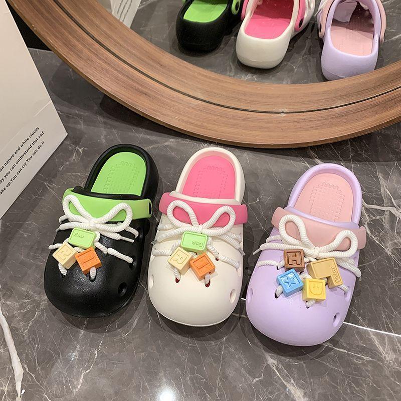 Straps building block office wear beach non-slip removable bag head cool slippers 2025 boken hole shoes women's summer