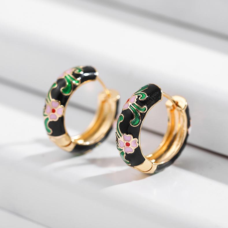 Orecchini a Cerchio Piccoli Floreali Colorati Vintage Fiori e Piante in Metallo Smaltato Cerchio Huggie Hoops Gioielli Trendy da Donna Regalo