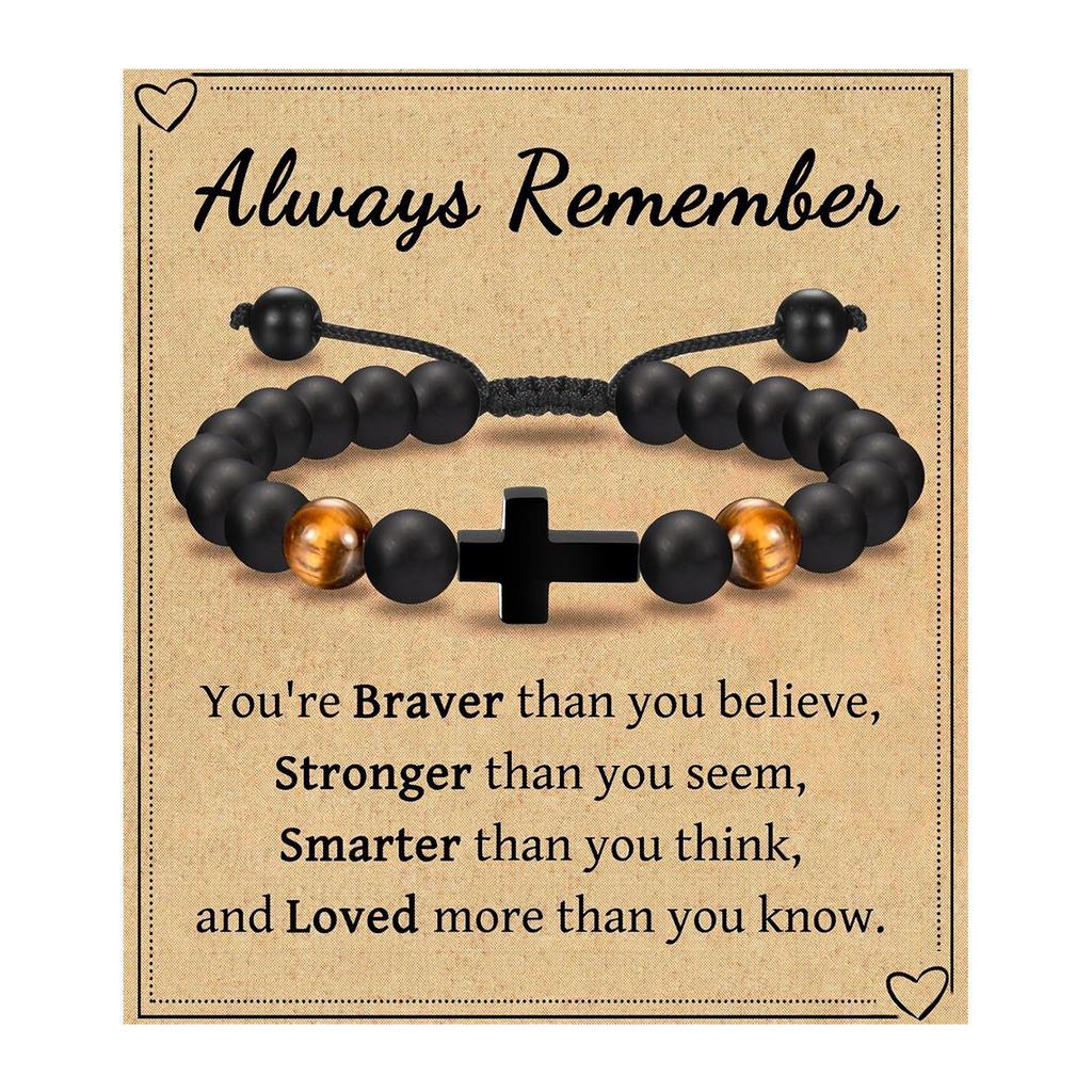 Adjustable Crosses Bead Bracelet for Boys Christening Confirmation Communion Gifts With Gifts Box Godson Son Grandson
