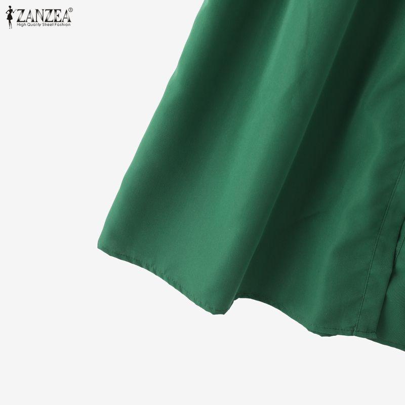 ZANZEA Women Casual Turn Down Collar Floral Embroidery Summer Short Sleeve Dress