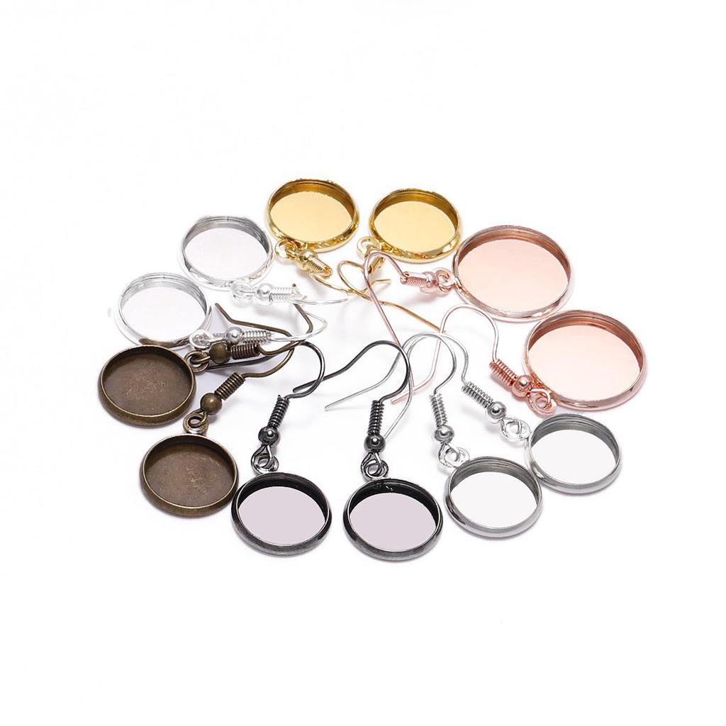 Round Metal Plated Dangle Earring Hooks with Empty Setting for DIY Jewelry