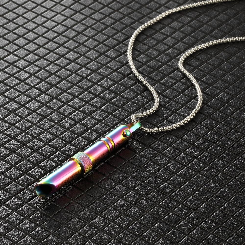 Meditation Whistle Titanium Steel Pendant Necklace, Adjustable Breathing Stress Relief Jewelry, Casual All-Season Accessory