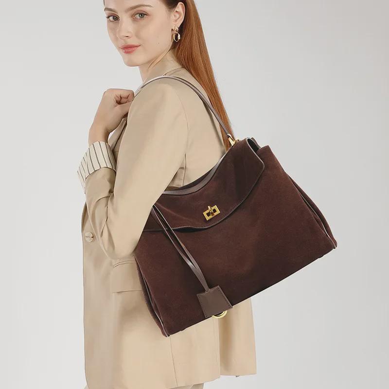 High-Grade Suede Leather Underarm Women's Tote - Niche Handbag with Large Capacity
