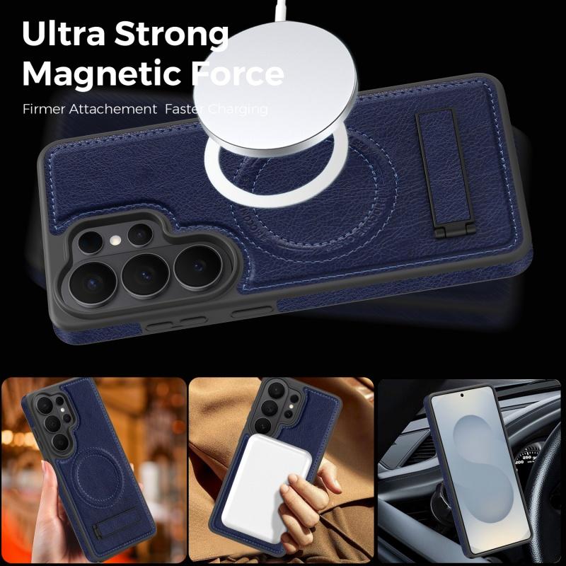 Shockproof Magnetic Leather Phone Case For Samsung Galaxy S23 S24 S25 S26 Plus Ultra FE Edge Invisible Fold Bracket Cover