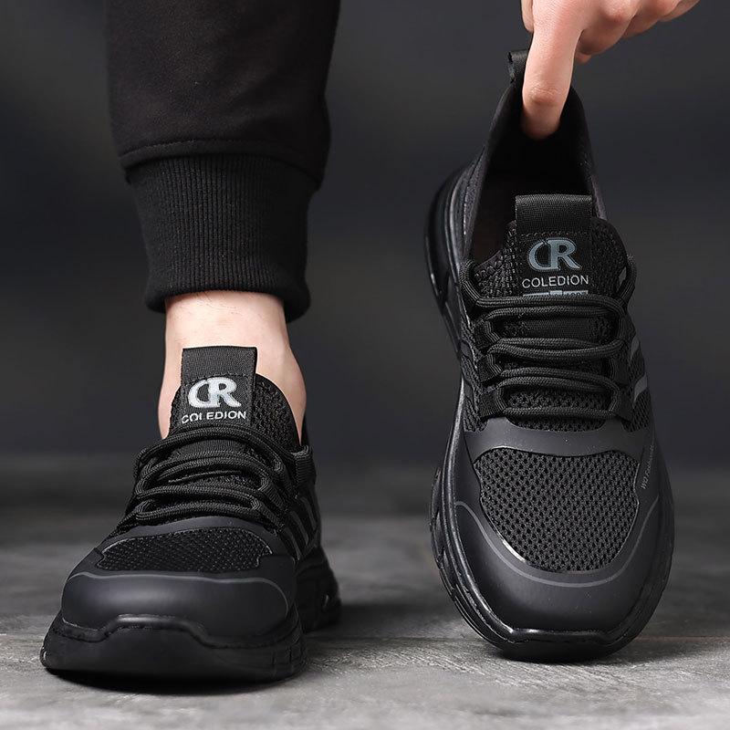 Summer men's shoes 2025 new black fly-woven non-slip mesh shoes men's breathable sports shoes soft-soled casual shoes men's
