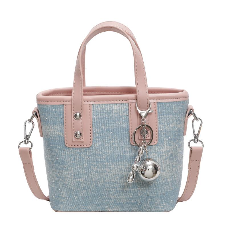 Popular Niche Casual Contrasting Denim Portable Bucket Bag Commuting Versatile Personalized Texture Messenger Women's Bag