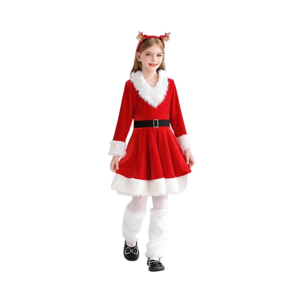 Dívčí červené vánoční šaty - Společenská róba s dlouhým rukávem