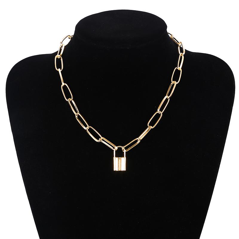 Simple Metal Lock Pendants Punk Necklaces for Women Gold Hollow Pendant Chain Personality Gothic Neck Jewelry