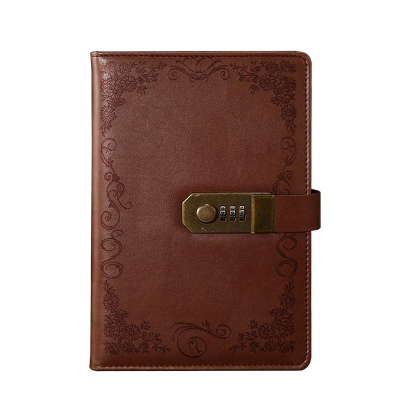 A5 Vintage PU Leather Hardcover Lock Diary Notebook 3D Password Design with Coded Lock Notebook (Pink,A5) розовый