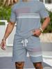 Casual Stripe Printed T-Shirt Shorts Loose Men's Short Sleeve Tee Elastic Waist Shorts Set Sports Clothes
