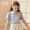 Little Naive Girls' Bow Collar Short Sleeve T-shirt