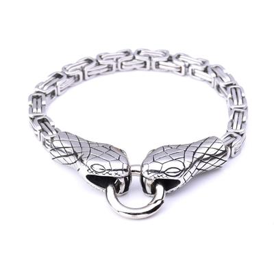 Men 'S Domineering Stainless Steel Viking Snake Head Bracelet Bracelet Byzantine King Chain Bracelet 