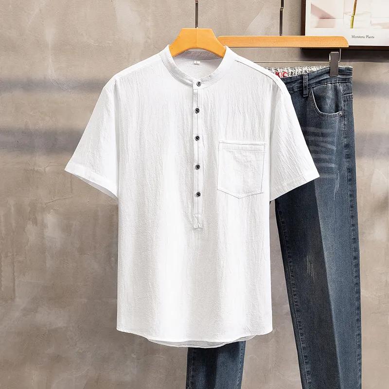 Plus Size 11XL 12XL Casual Men's Cotton and Linen Loose Short-sleeved Chinese Style Retro Linen Breathable T-shirt Men