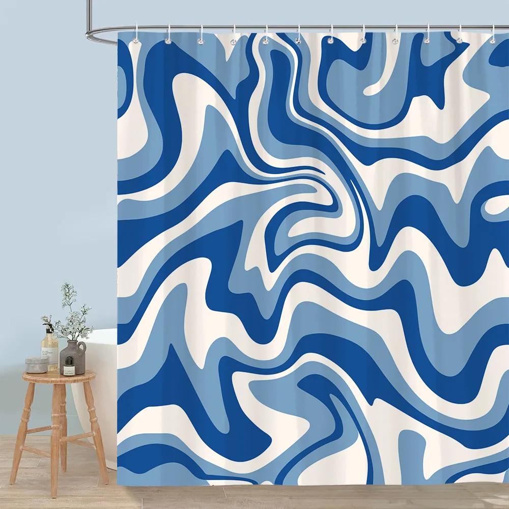 Colourful Abstract Lines Shower Curtain Modern Minimalist Style Flowing Art Polyester Shower Curtains Bathroom Decor With Hooks