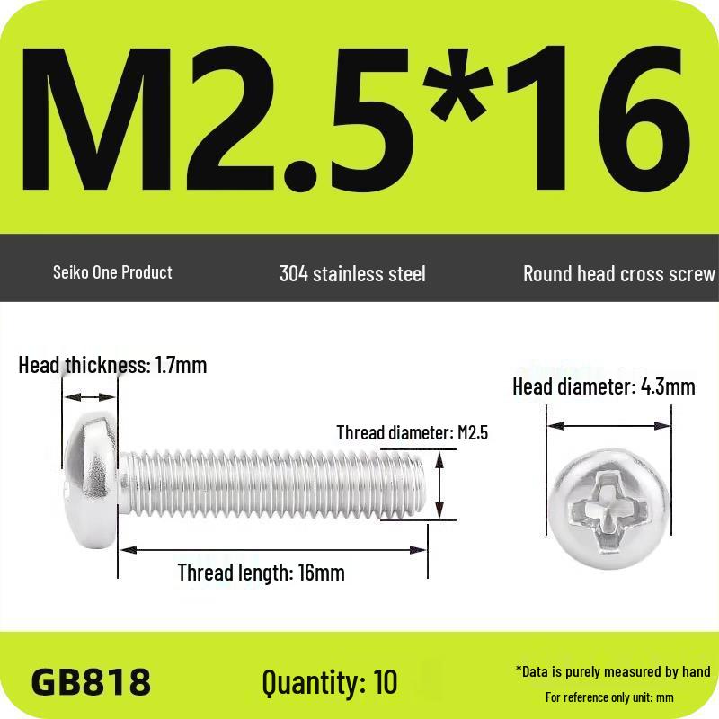 Phillips Pan Head Machine Screws, 304 Stainless Steel, Sizes M1-M10