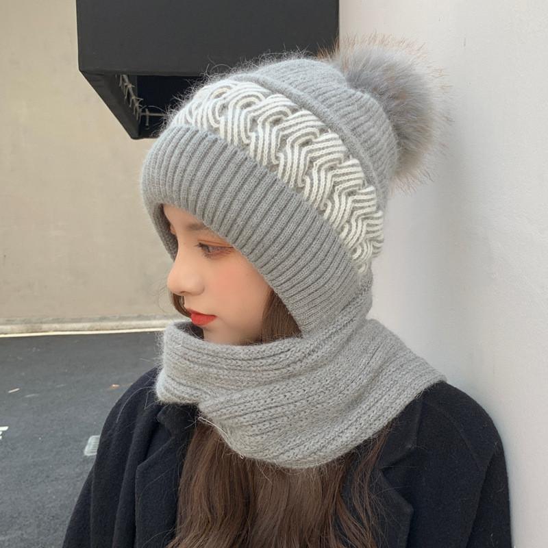 Korean Style Knit Hat With Scarf For Winter Warmth And Windproof Protection