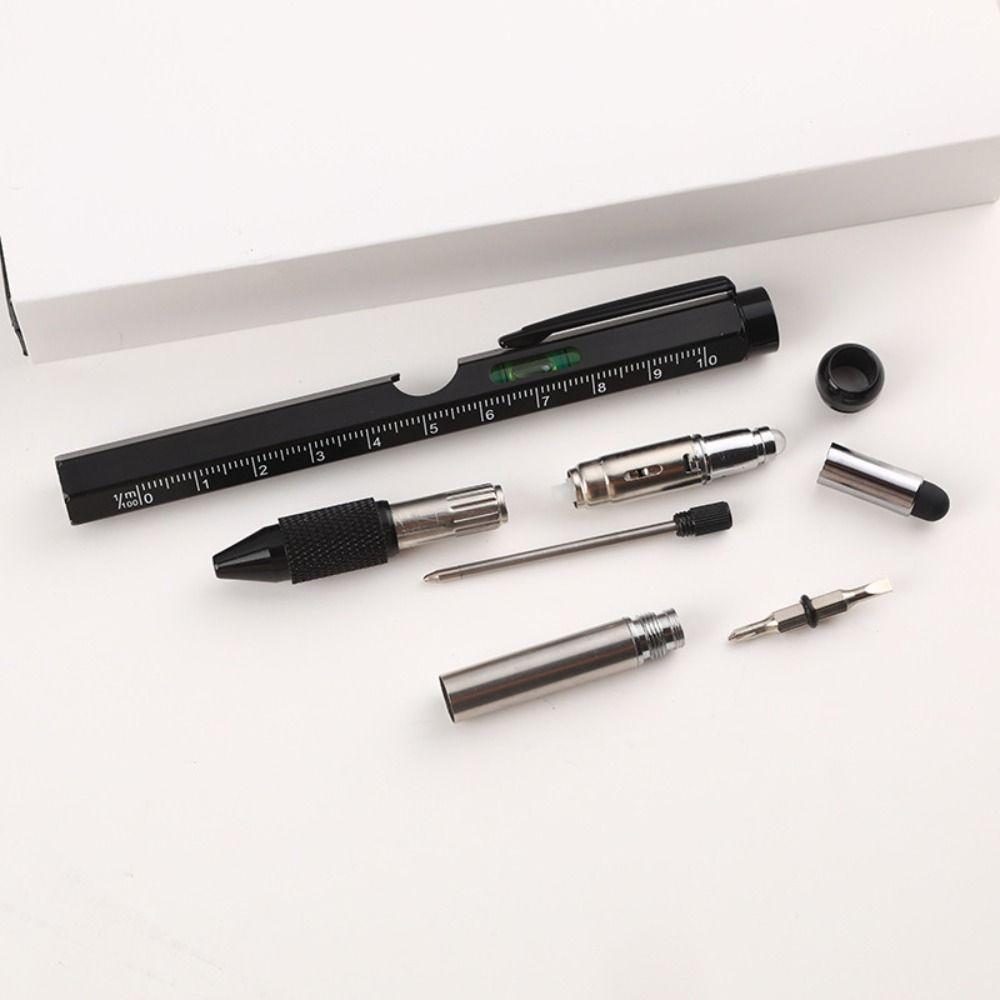 Metall-Multitool-Stift 9-in-1 Mit LED-Licht Wasserwaage Schraubendreher Lineal Kugelschreiber Holzbearbeitungsstift Bauwerkzeuge