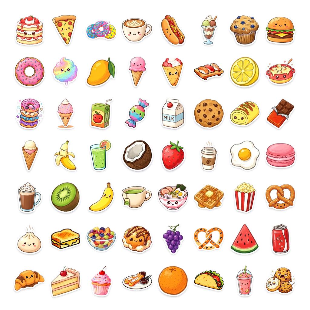 50 Cute Food Graffiti Stickers Waterproof Cartoon Decorative Car Notebook Luggage Stickers