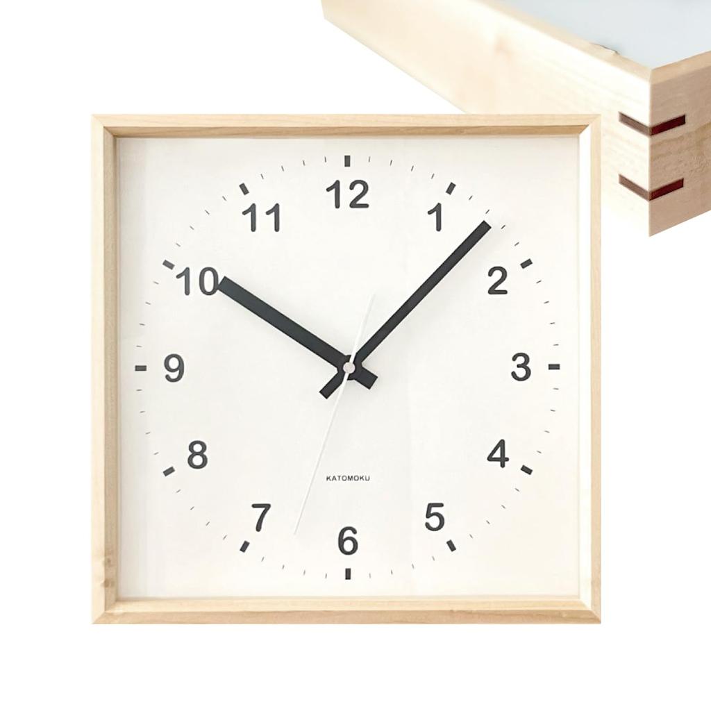 KATOMOKU square clock Maple wall clock with continuous second radio H. km-37HM hand, approx. 25.7cm (SKP clock)