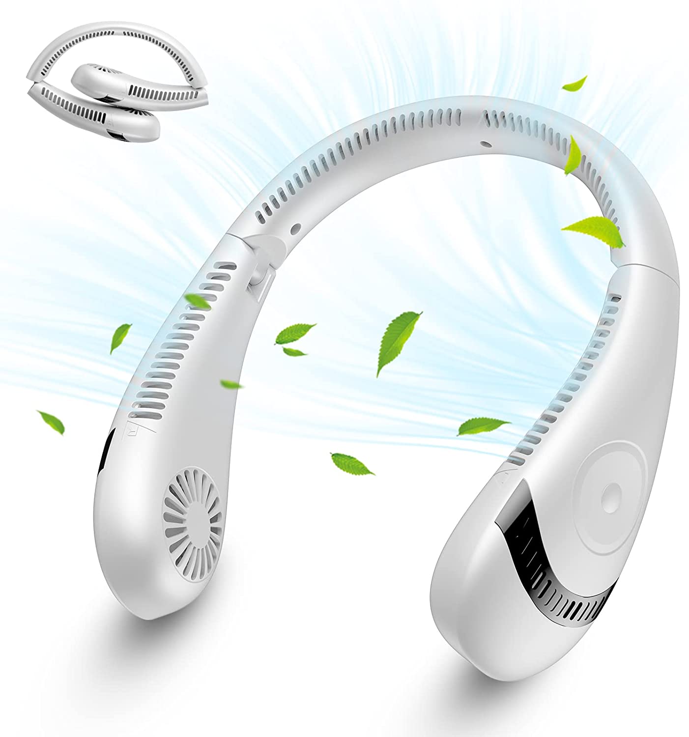 

Шейный вентилятор, складные безлопастные шейные вентиляторы емкостью 5000 мАч, портативный перезаряжаемый, 3 регулировки скорости, охлаждающий воздушный поток на 360 °, портативный персональный вентилятор без помощи рук, белый