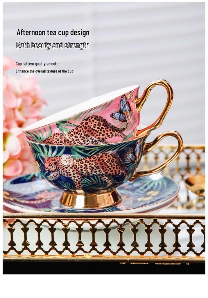 Jungle Cheetah Luxury European Bone China Mug Set - Large Capacity, Exquisite Design