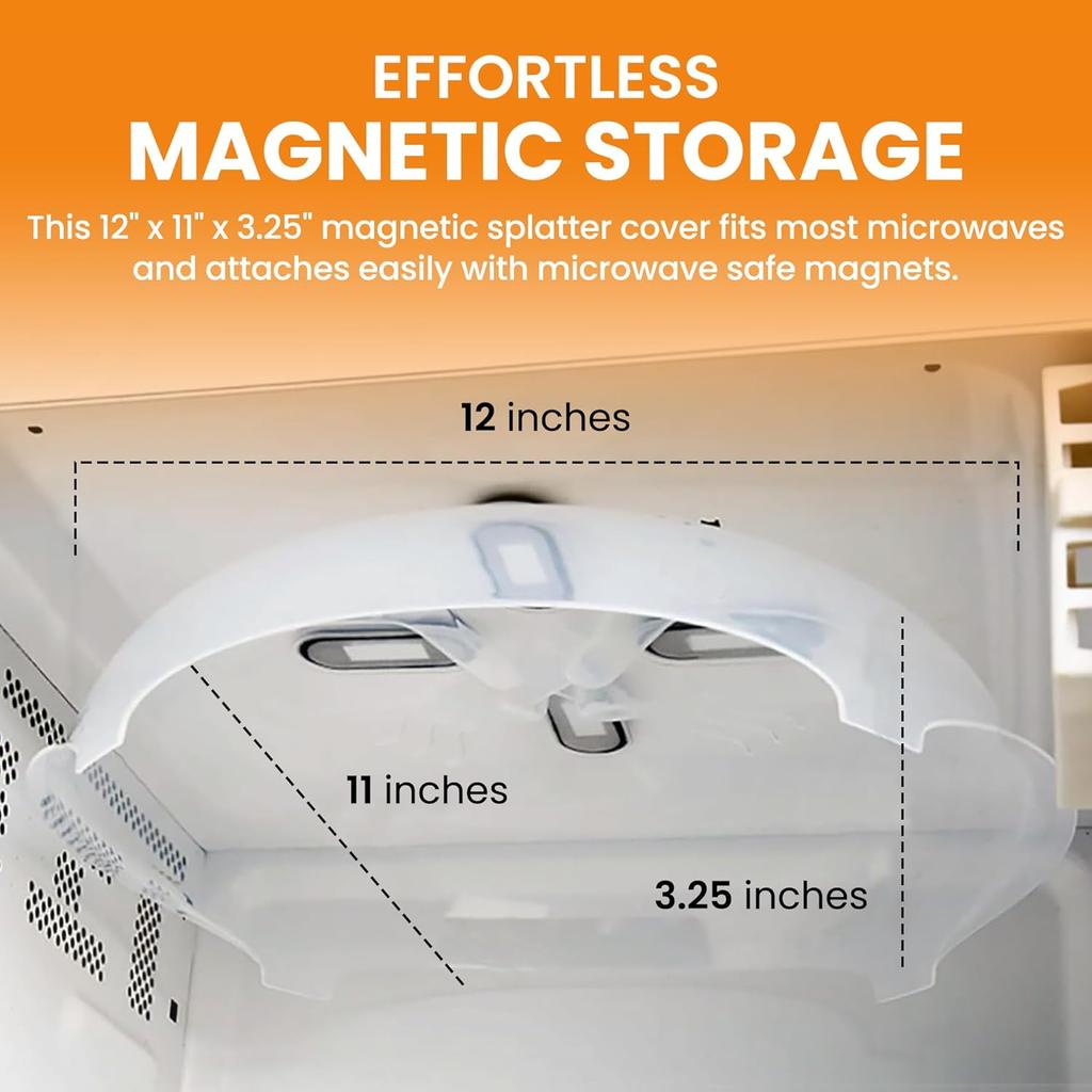 Magnetic Splatter Cover,12Inch Clear BPA-Free Food Lid, Vented Plate Guard with Steam Vents, Anti-Splash Microwave Lid, Dishwasher Safe, Space Saving
