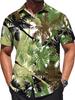 [Printed Design – Not Textured] Men's Casual Digital Print Standard Size Short Sleeve Shirt with Green-Brown Palm Leaf Pattern, Stylish and