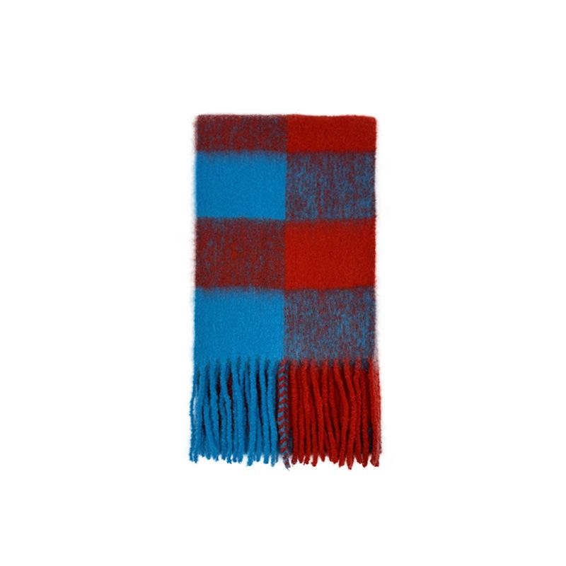 Wool Retro Large Plaid Scarf Women's Warm Soft and Waxy Atmosphere Scarf