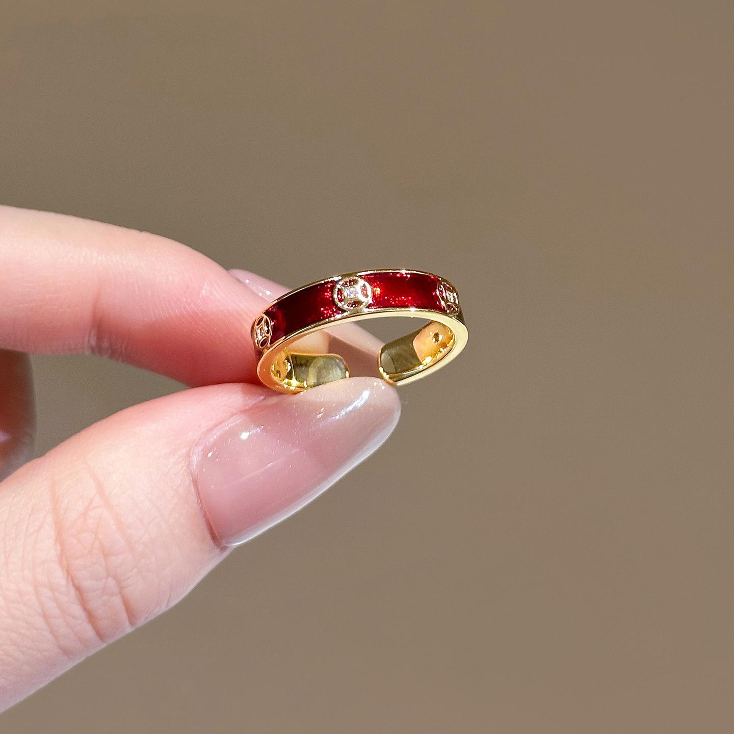 18k real gold electroplated dripping zircon ingot open ring retro Hong Kong style temperament index finger ring