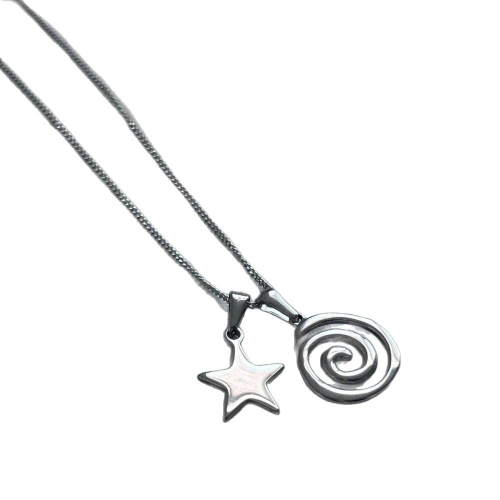 Minimalist Stainless Steel Spiral Pendant Star-shaped Pendant Charming Necklace for Woman Bohemia Collar Chain Jewelry Accessory