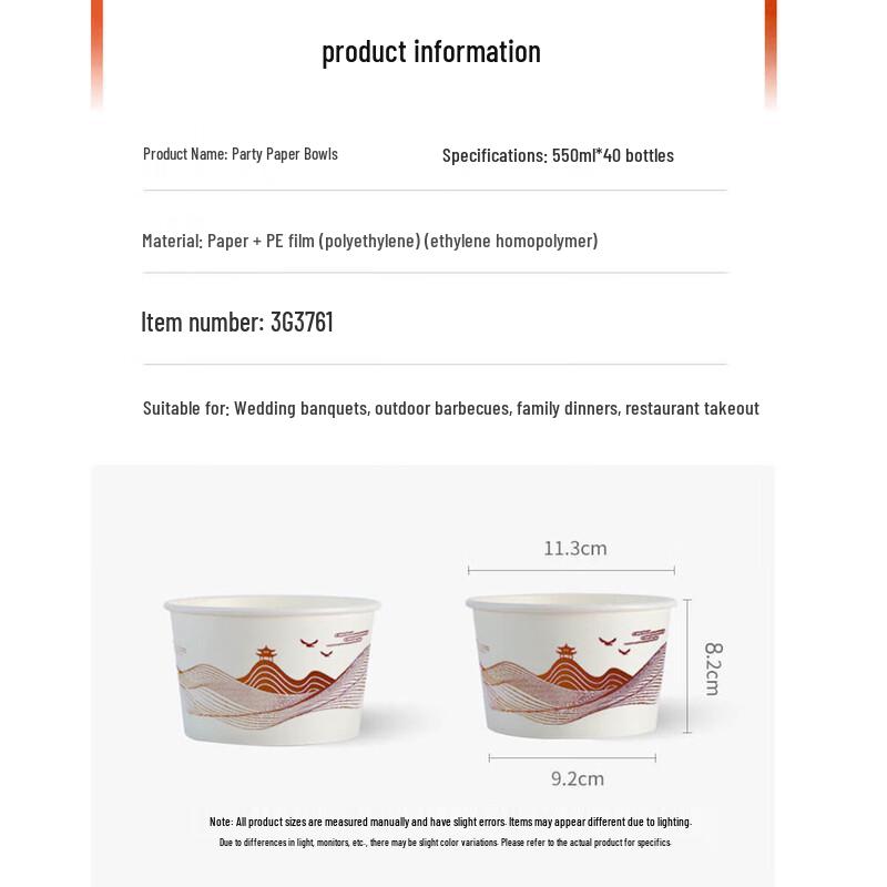 Disposable Paper Bowls, 550ml, 40 Count (10 Packs)