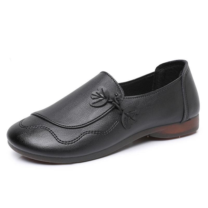 Shoes Single Shoes Soft Sole Comfortable Non-slip Medium Leather Shoes Flat Sole Medium the Elderly Women's Shoes Spring and Autumn Models