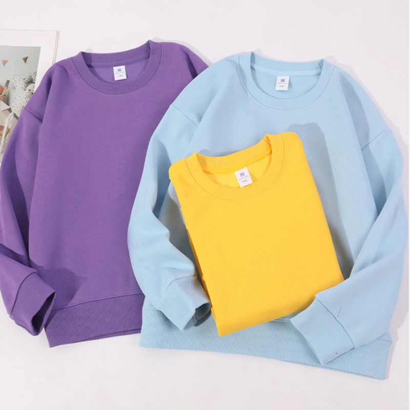 3-14 Years Kids Crew Neck Sweatshirt Solid Color Pullover