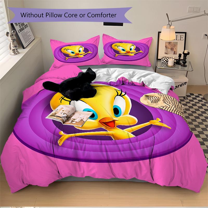 3pcs bedding set Tweety Looney Tunes Includes 1 Comforter + 2 Pillowcases, Without Pillow Inserts, Soft Comfortable,a0909165