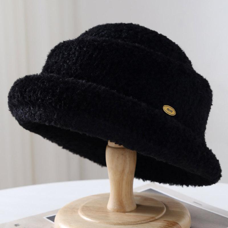 Осенне-зимняя однотонная ретро простая теплая рыбацкая шапка M（56-58cm） чёрный