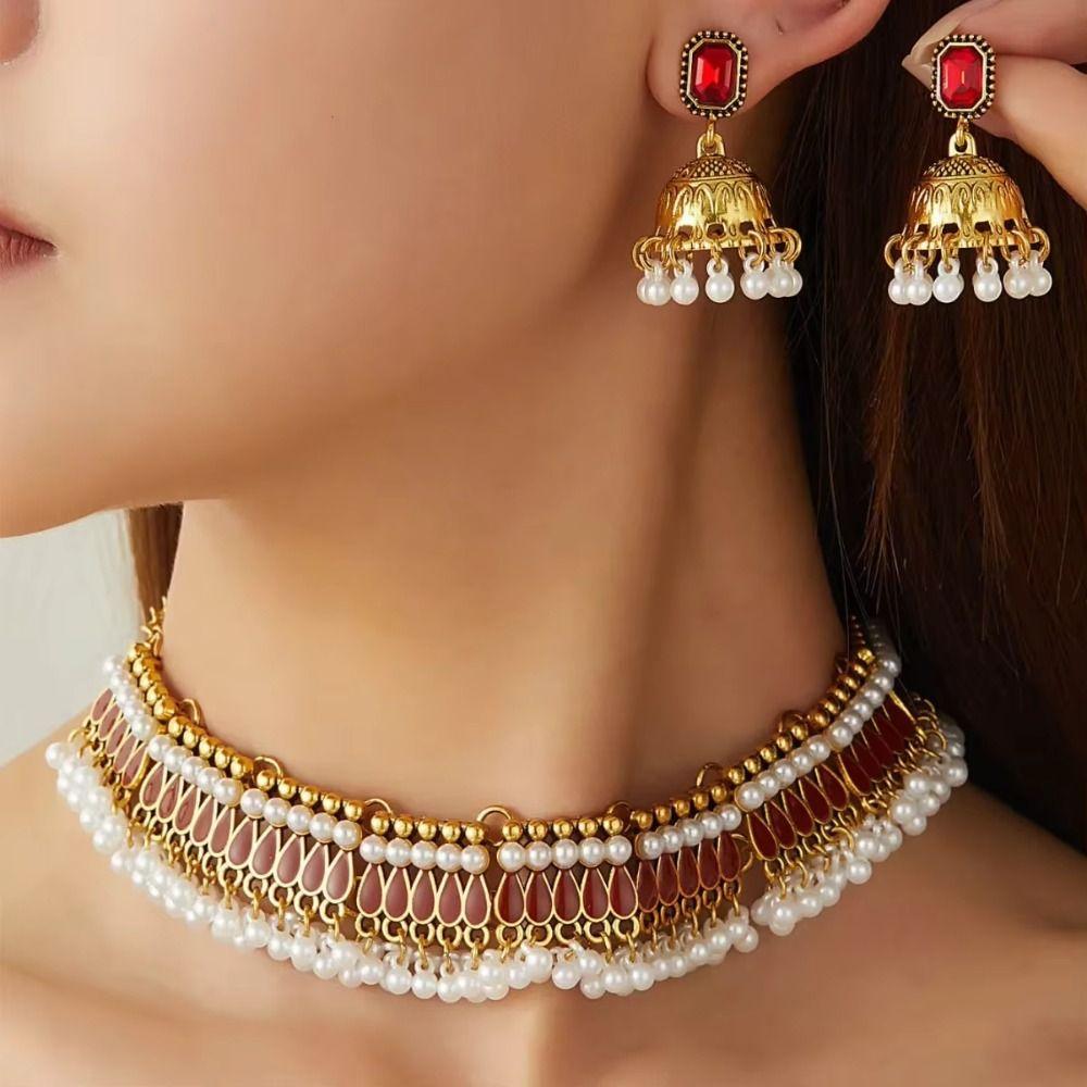 Ethnic Style Oil Drop Necklace And Earring Fashionable Clavicle Chain Vintage Jewelry Set  Birthday