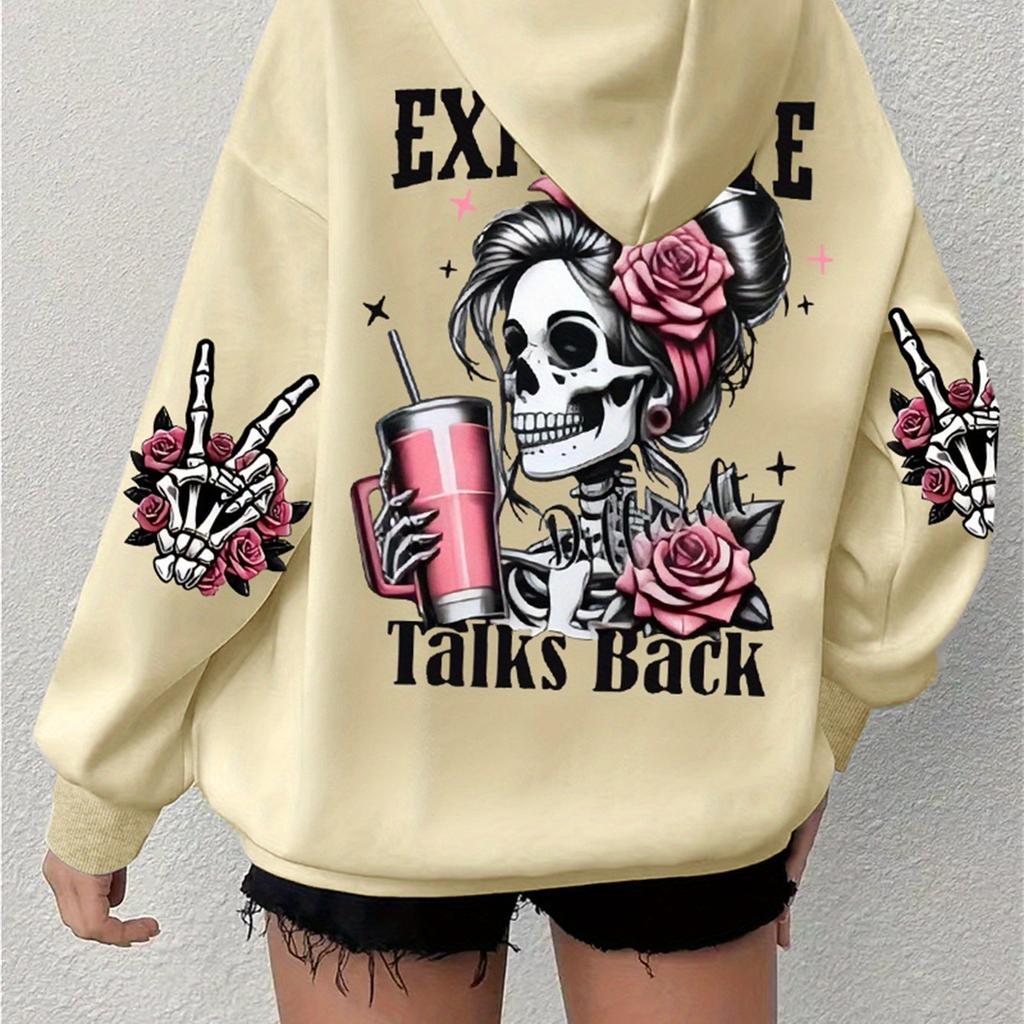Europe and the United States popular autumn and winter large size sweatshirt printed skull hoodie long sleeve hooded European size sweater