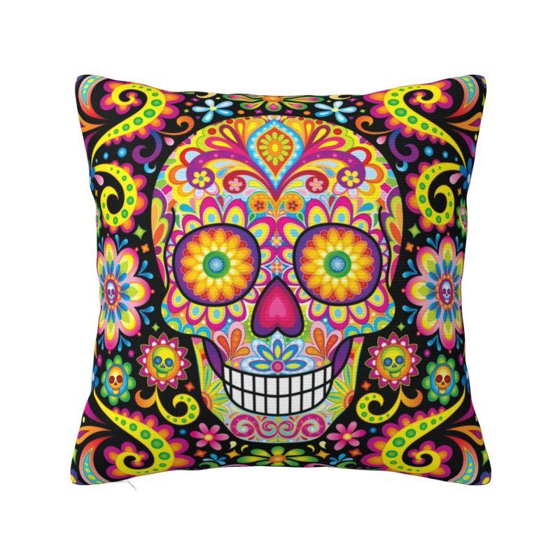 Day Of The Dead Floral Cushion Cover 40x40cm Halloween Sugar Skull Velvet Luxury Pillow Case Living Room Decoration