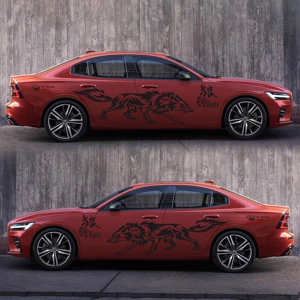 Car Body Decals, Carved Hollow Wolf Stickers, Anti-Scratch Decorations for Cars//SUVs/Trucks, Pack of 2 (Black)