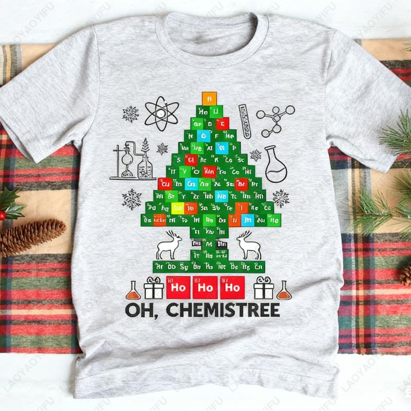 Science Christmas Gifts Oh Chemis Tree Graphic Cotton TShirt Holiday Funny Chemistry Fashion Oneck Printed Unisex Adult Tops