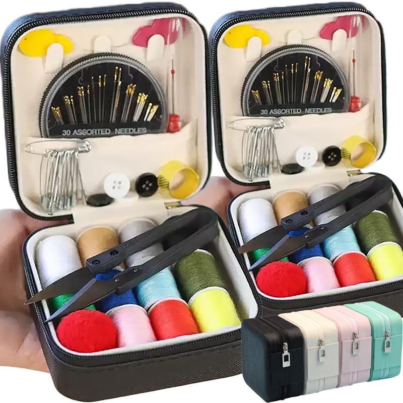 Mini Sewing Kit Box with Needles Threads Measure Scissors Portable Travel Storage Bag DIY Embroidery Cross Stitch Handwork Tools