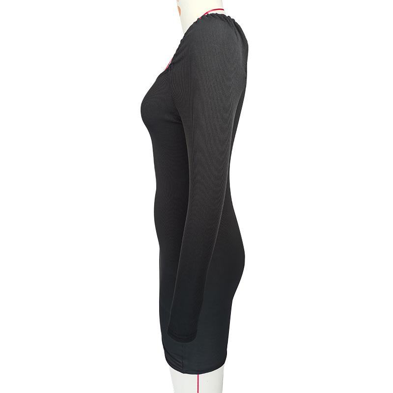 2024 Evropské a americké dámské šaty s dlouhým rukávem, čtvercovým výstřihem a nabíranými rukávy, slim střih