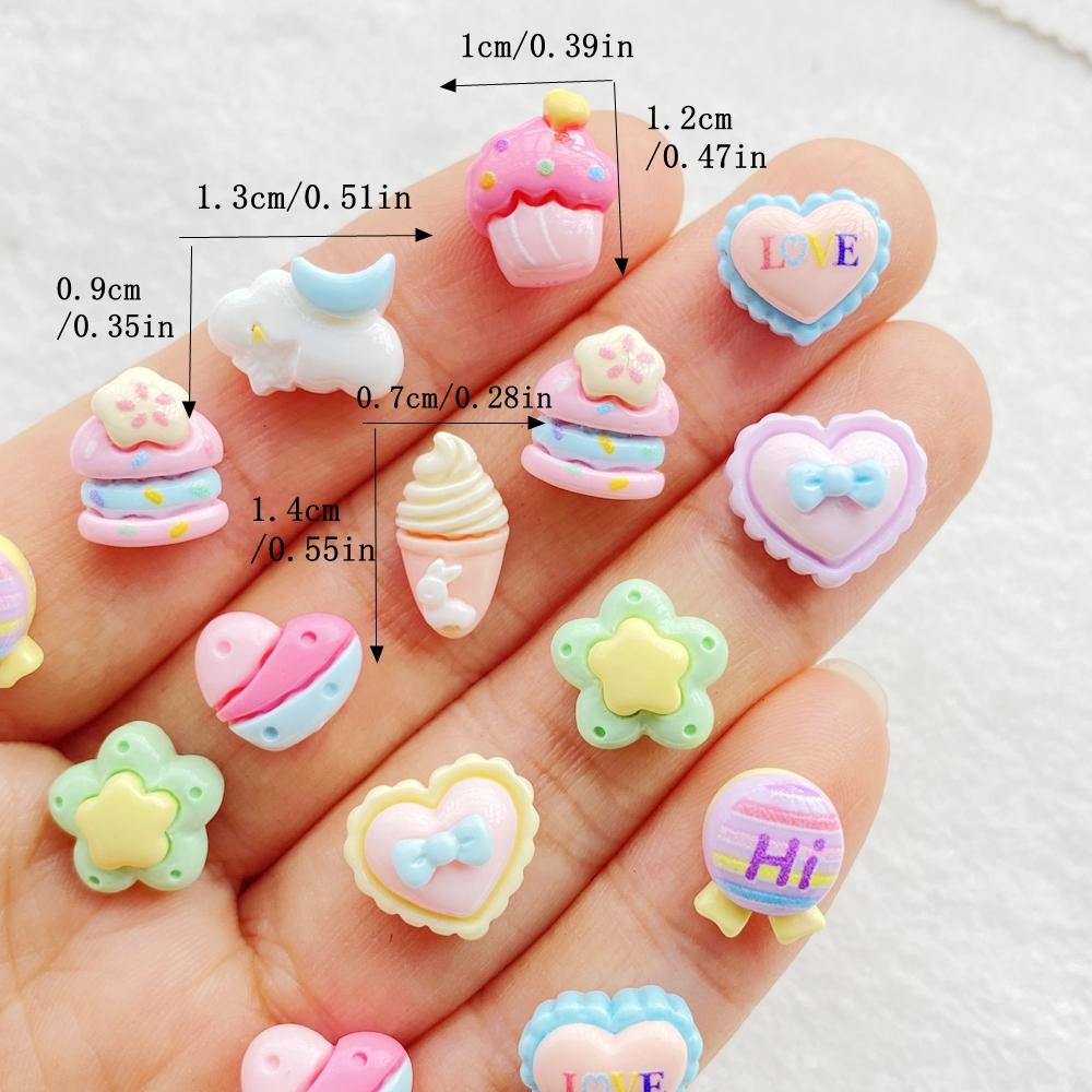 30pcs Resin Colorful 3D Cute Strawberry Cake, Bow Heart, Ice Cream Nail Art Flatback Scrapbook DIY Wedding Jewelry Crafts