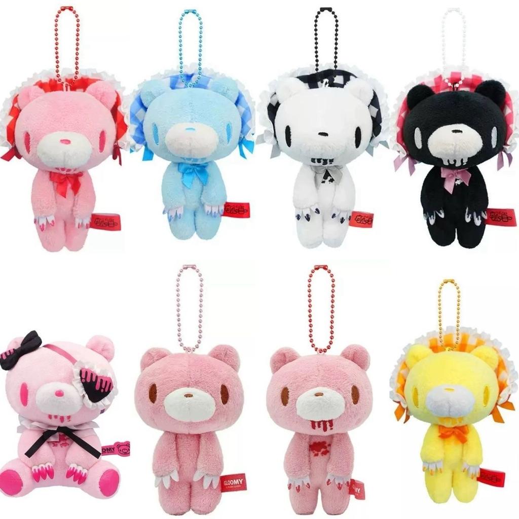 Kawaii 10CM Pink Bear Plush Toy Keychains Japanese Cute Stuffed Animal Lace Trim Pink Bear Plushie Doll Bag Accessories Charm